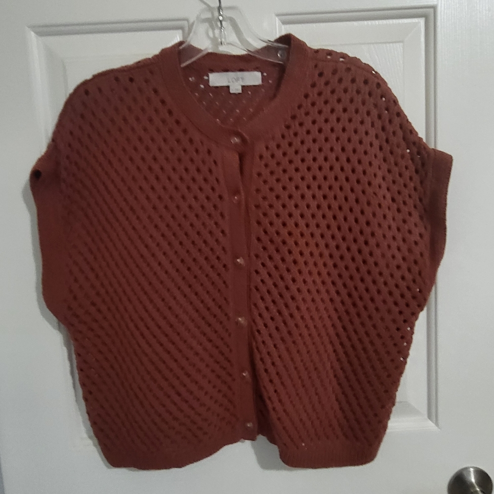 LOFT Women's Warm Brown Open-Knit Cardigan